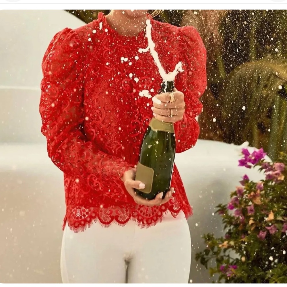 Lilly Pulitzer Red Lace Long-Sleeve Blouse - Picture 3 of 8